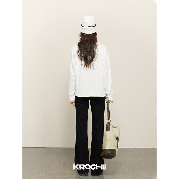 Kroche Color Blocked Rose Embroidery Top White