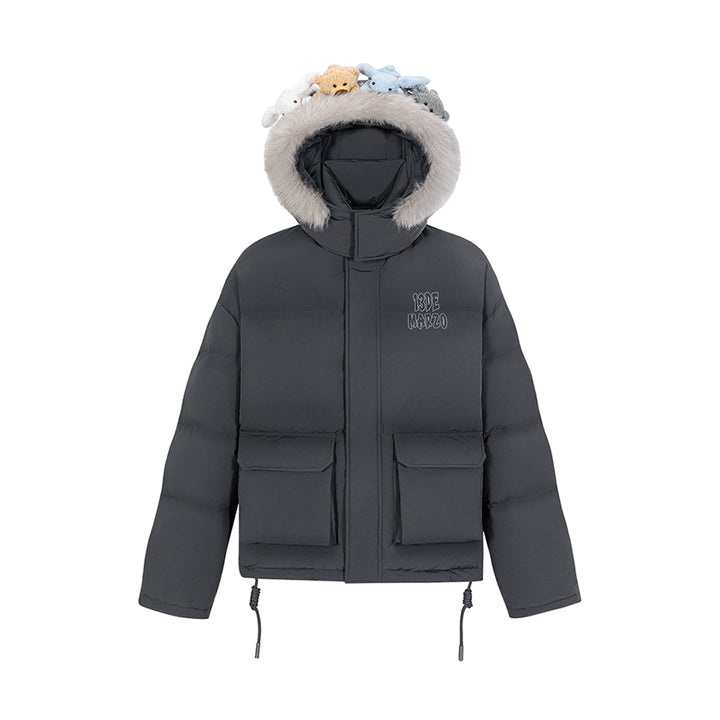 13De Marzo Plush Bear Friends Down Jacket Dark Grey