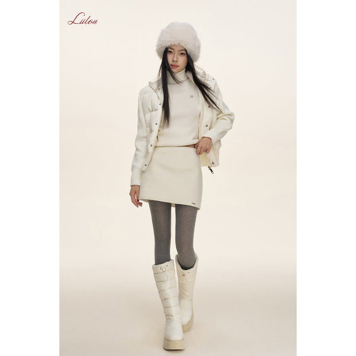 Liilou A-line Woolen Tweed Thicken Skirt White