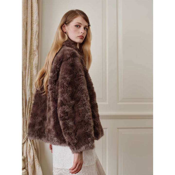 Rocha Roma Curly Fur Lapel Short Jacket Brown