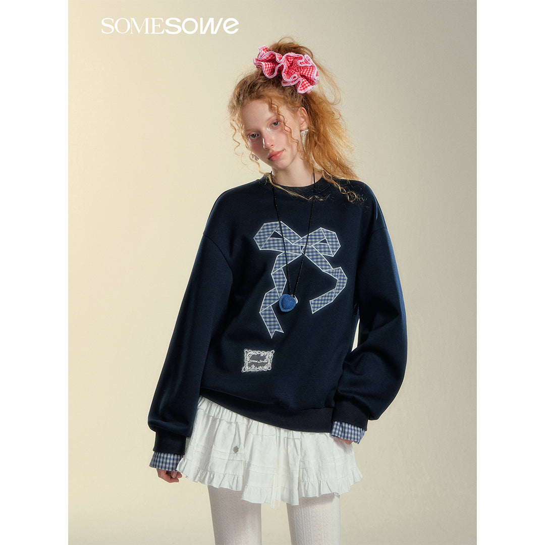 SomeSowe Origami Bow Embroidery Sweatshirt Blue