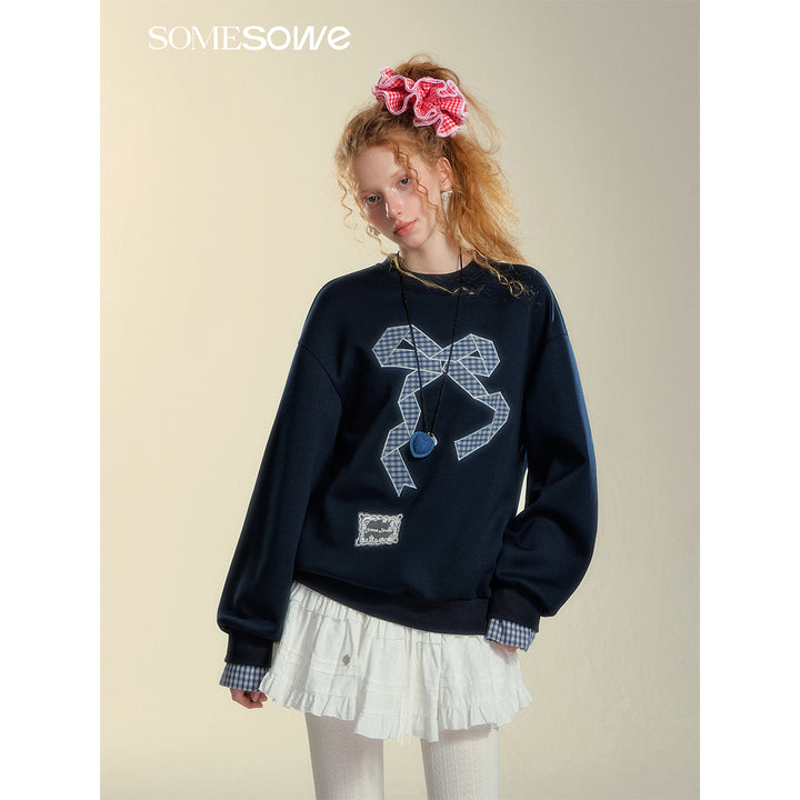 SomeSowe Origami Bow Embroidery Sweatshirt Blue