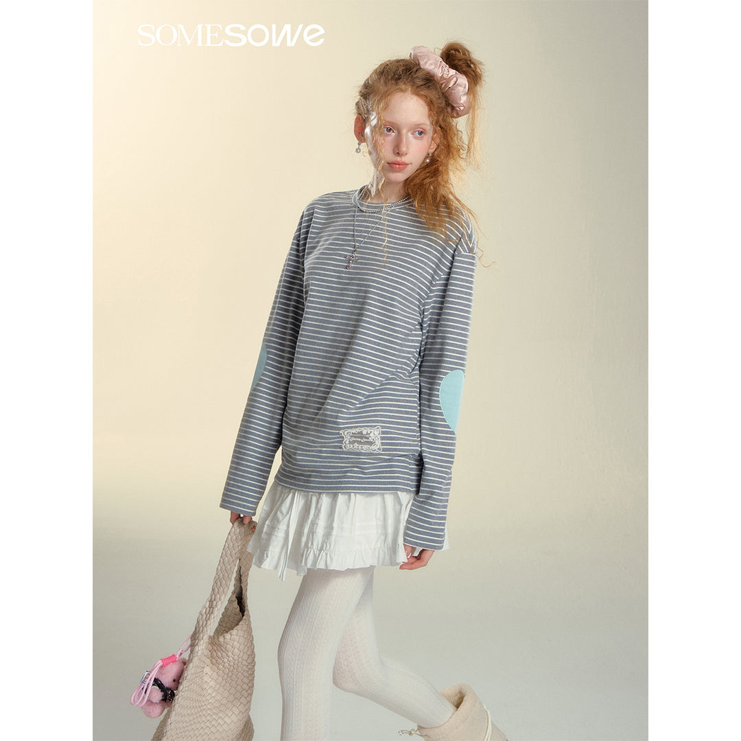 SomeSowe Striped Heart Long Sleeve Top Gray