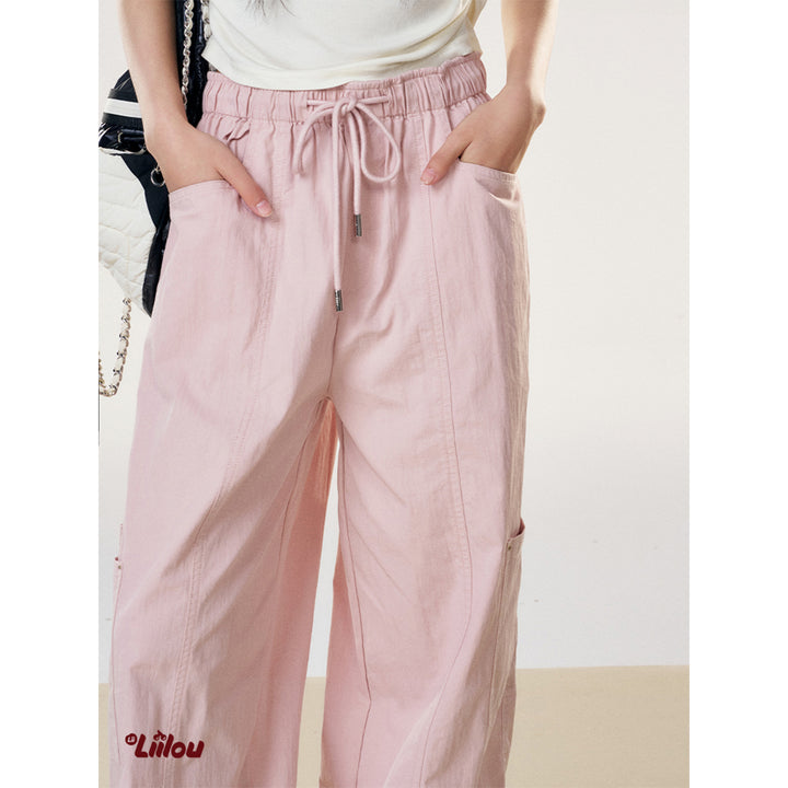 Liilou Drawstring Lace-Up Wide-Leg Cargo Pants Pink