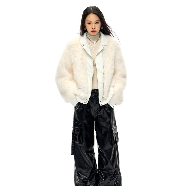 NotAwear Leather Collar Eco-Friendly Fur Jacket White - Mores Studio