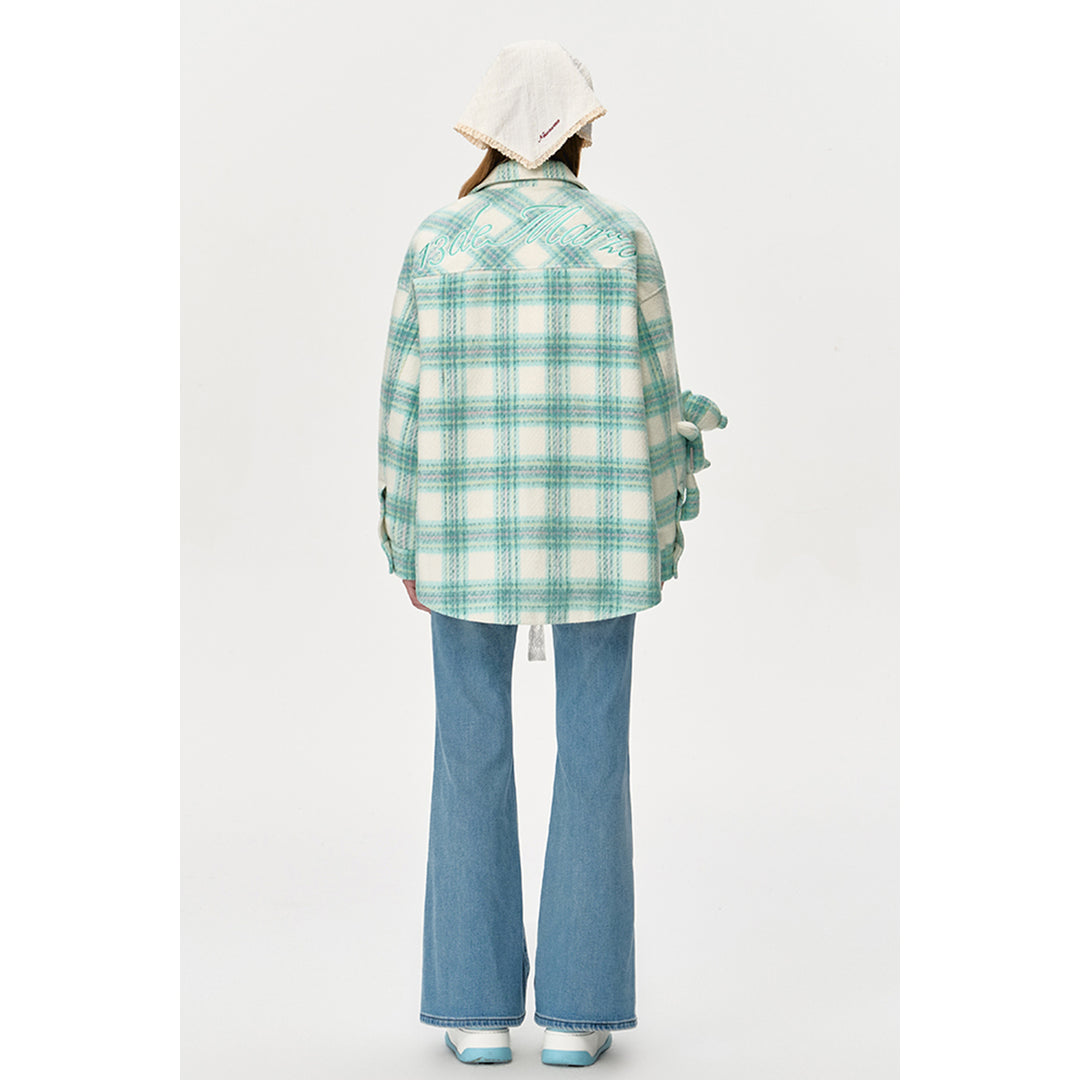 13De Marzo Plaid Bear Shirt Coat Green