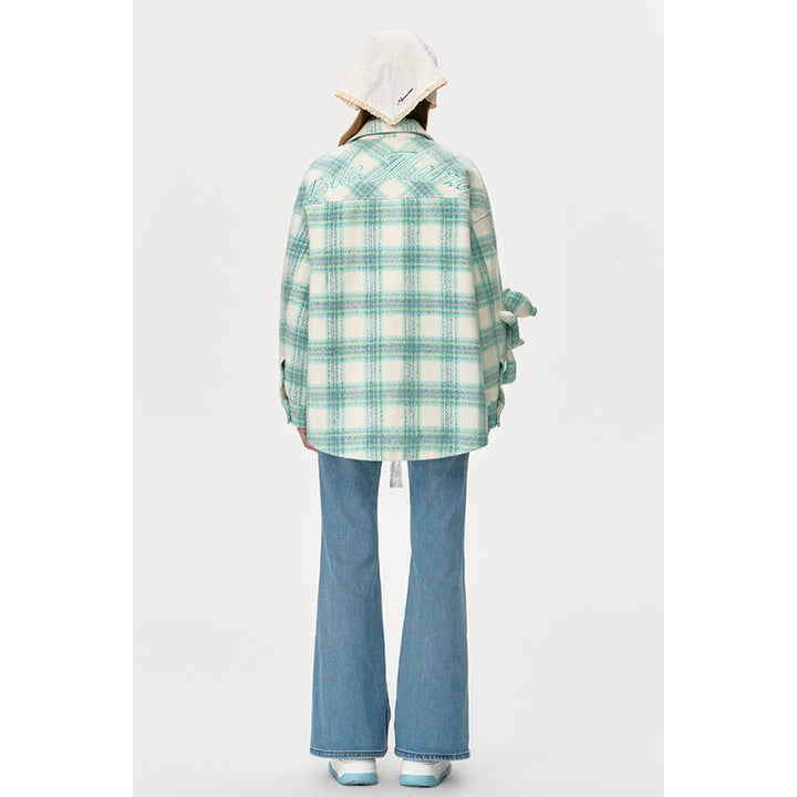 13De Marzo Plaid Bear Shirt Coat Green