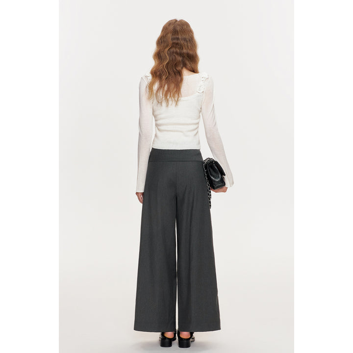 Kroche Lace Edge Pleated Suit Pants Dark Grey