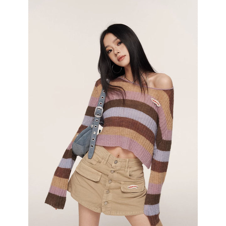 Liilou Vintage Rainbow Colour Blocked L/S Knit Top - Mores Studio