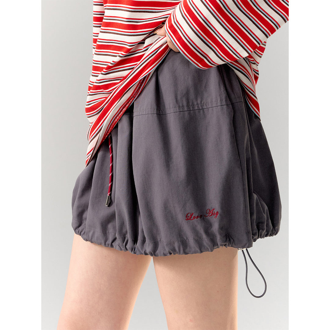 AsGony High Waist Drawstring Cargo Skirt Gray