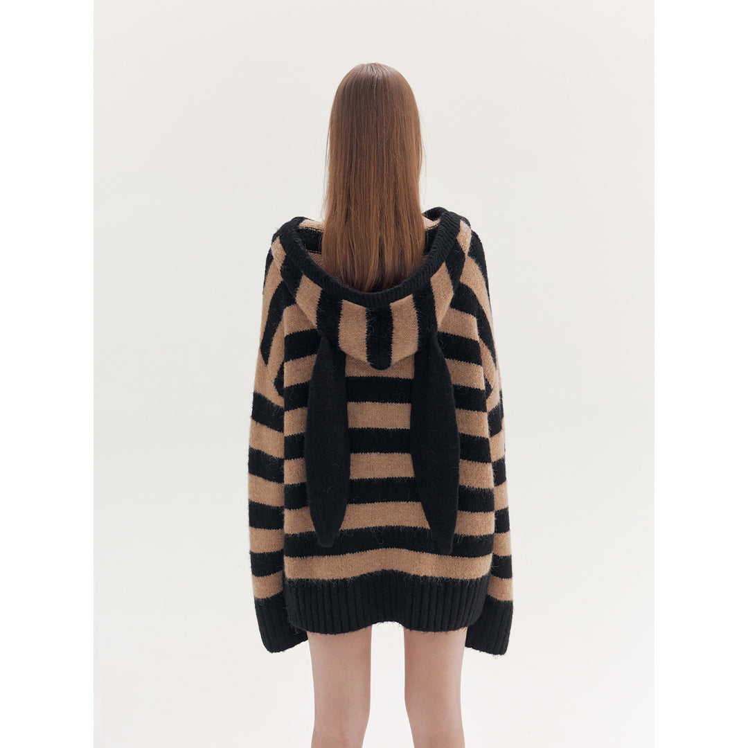 Rumia Bunny Ear Sweater Camel And Black - Mores Studio