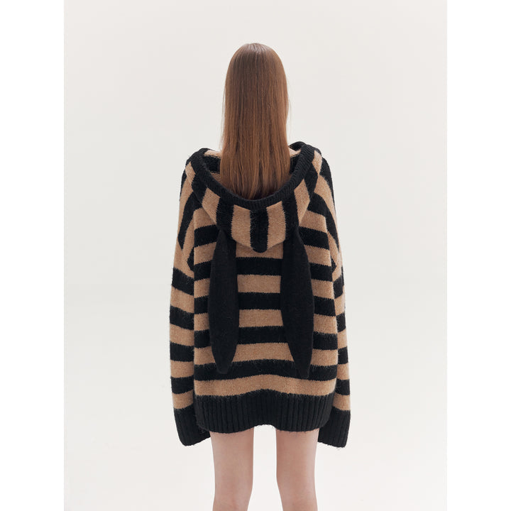 Rumia Bunny Ear Sweater Camel And Black - Mores Studio