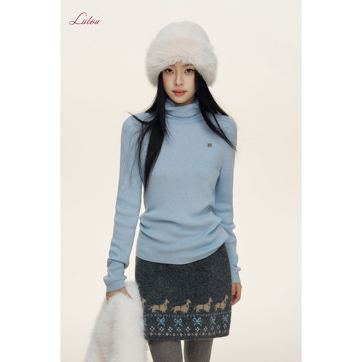 Liilou Clean-Fit High Collar Woolen Knit Top Blue