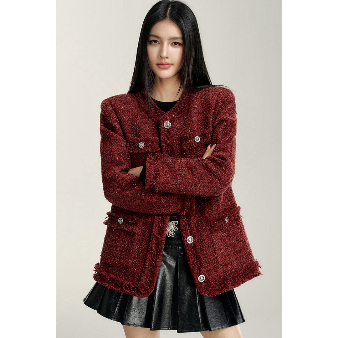 MacyMccoy Sparkly Drill Raw Edge Down Jacket Red