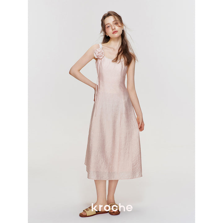 Kroche Rose Lace Up Waisting Halter Dress