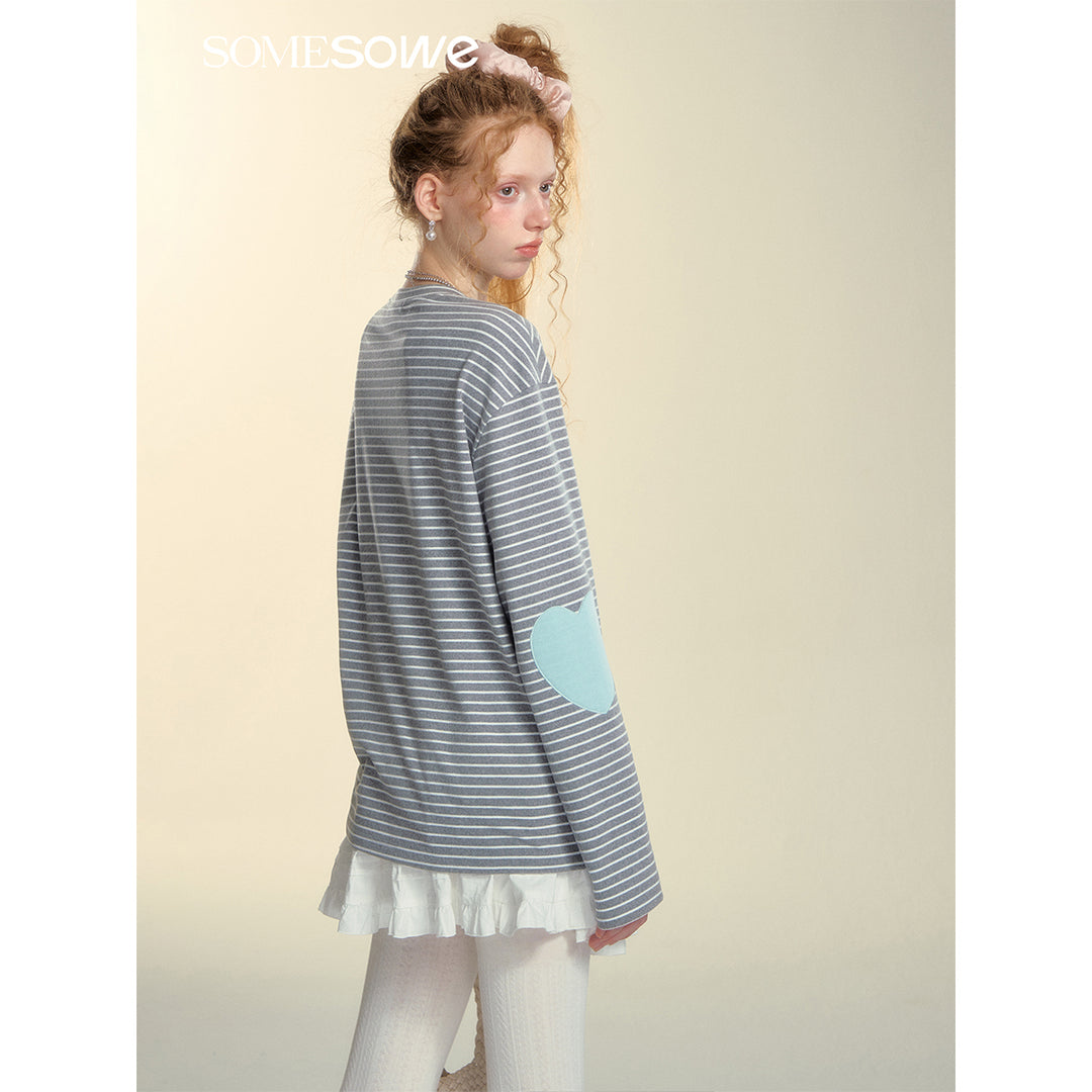 SomeSowe Striped Heart Long Sleeve Top Gray