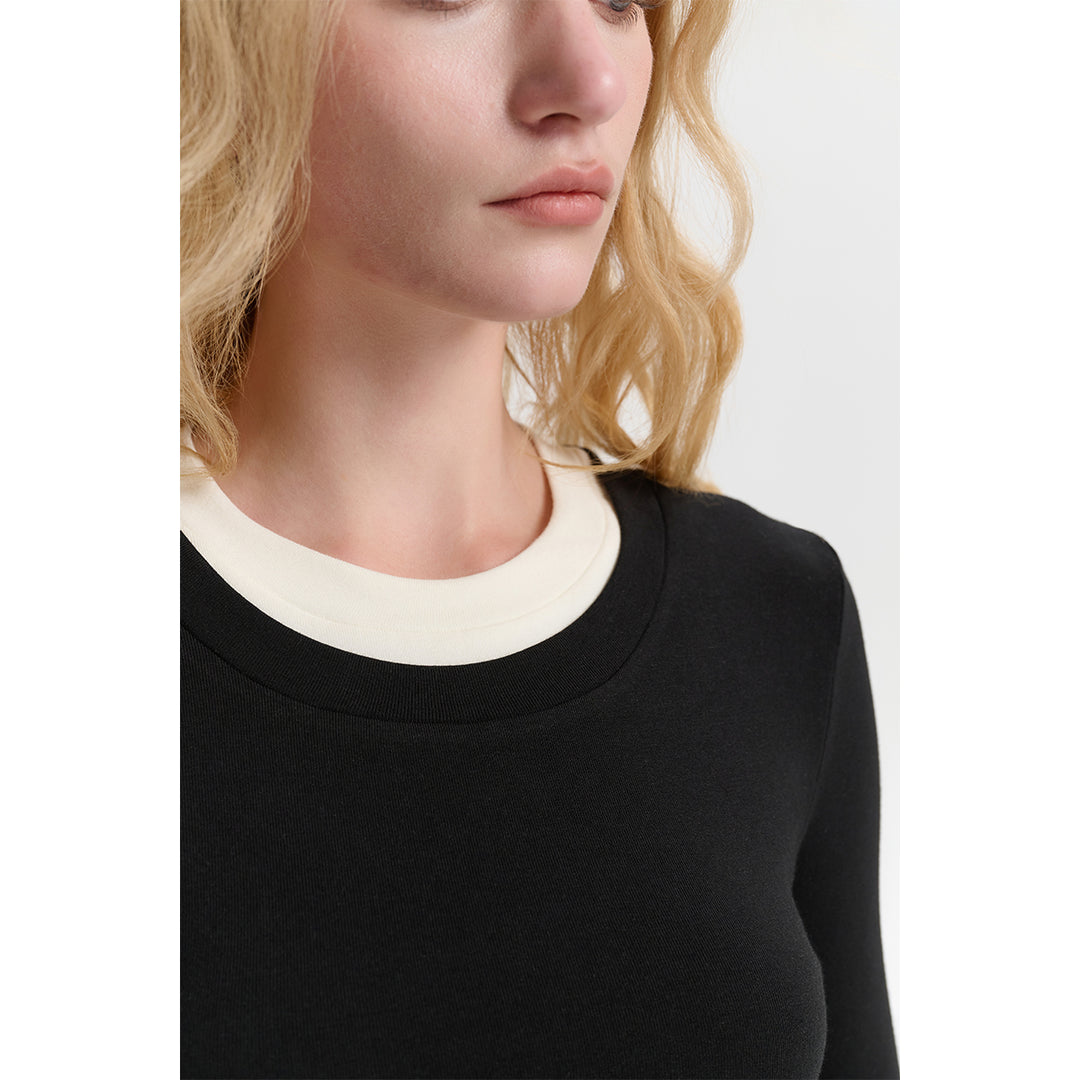 Three Quarters Hotfix Logo Fake-2-Piece Mousse Cashmere Top Black