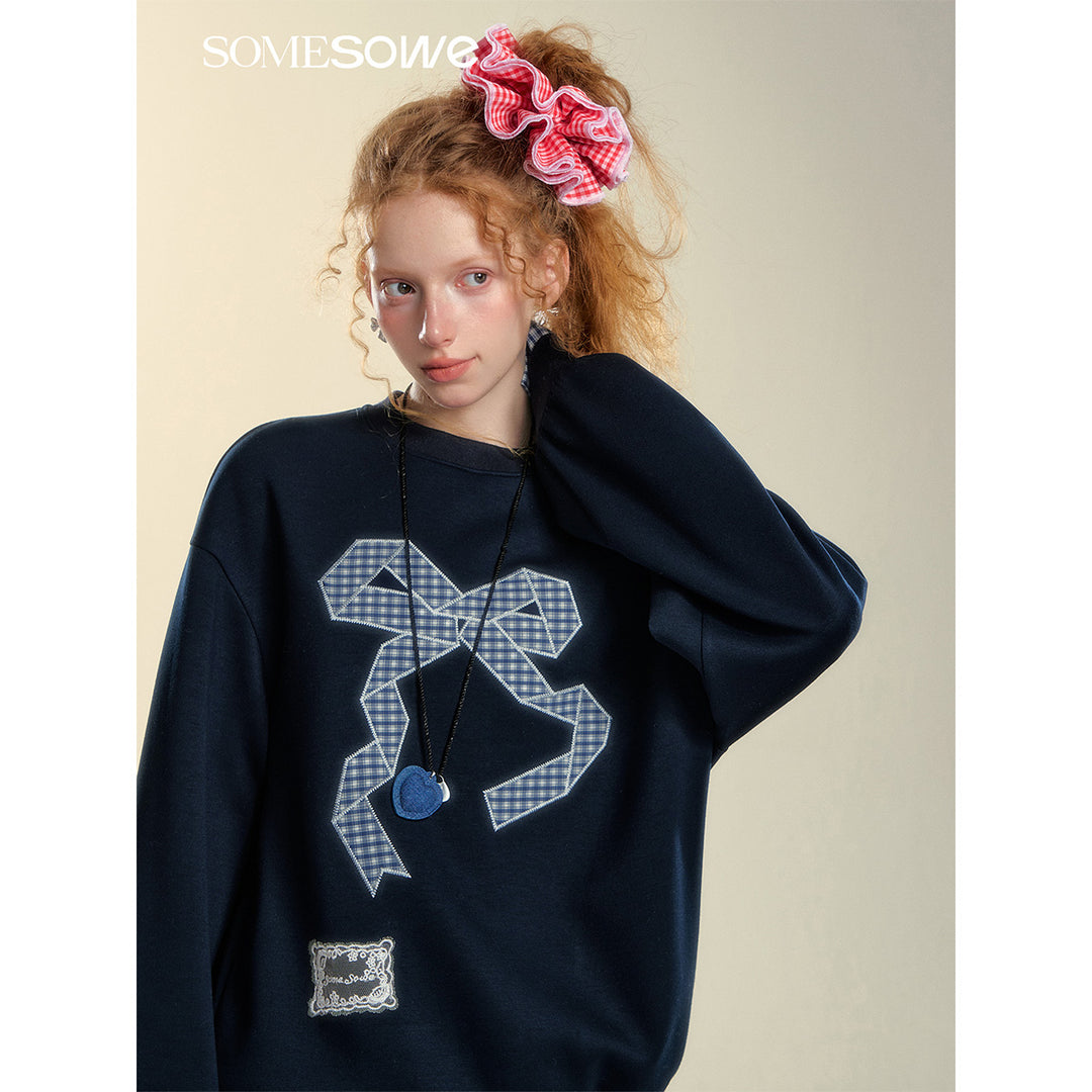 SomeSowe Origami Bow Embroidery Sweatshirt Blue