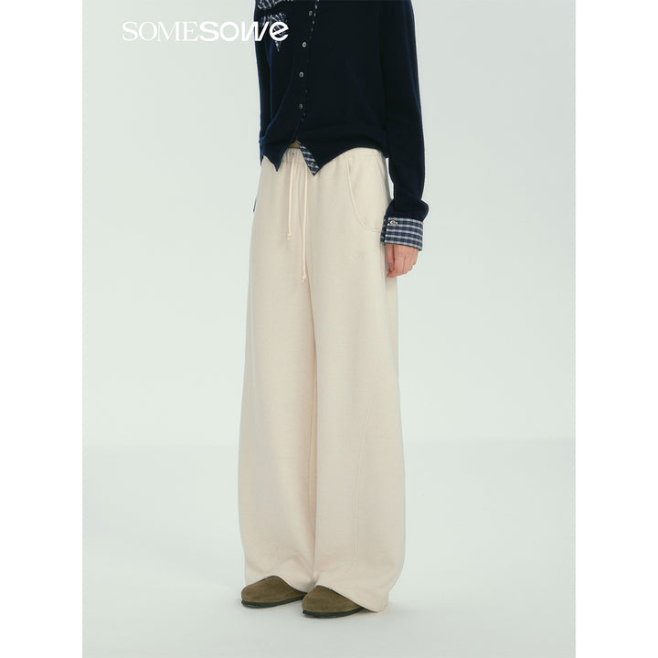 SomeSowe Contrast Color Drawstring Wide-Leg Pants White