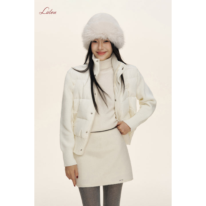 Liilou A-line Woolen Tweed Thicken Skirt White