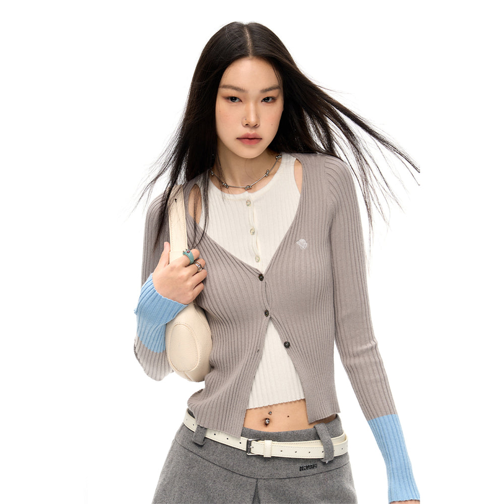 NotAwear Color Blocked Fake-2-Piece Knit Top Grey - Mores Studio