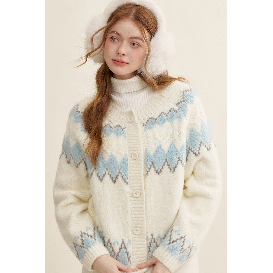 Kroche Fair Isle Jacquard Woolen Knit Cardigan