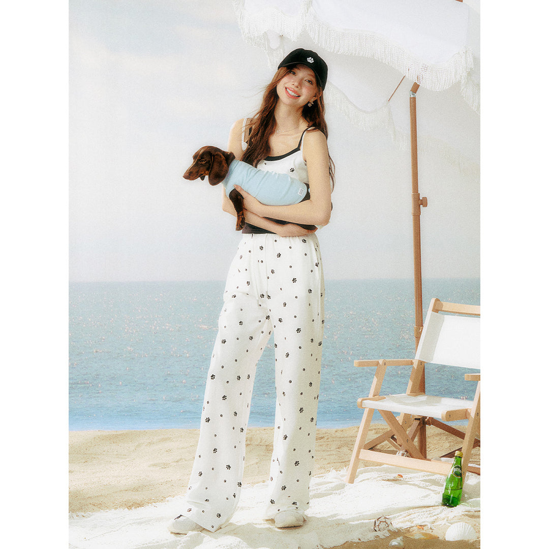 AsGony Dog Claw Waisted Casual Pants White