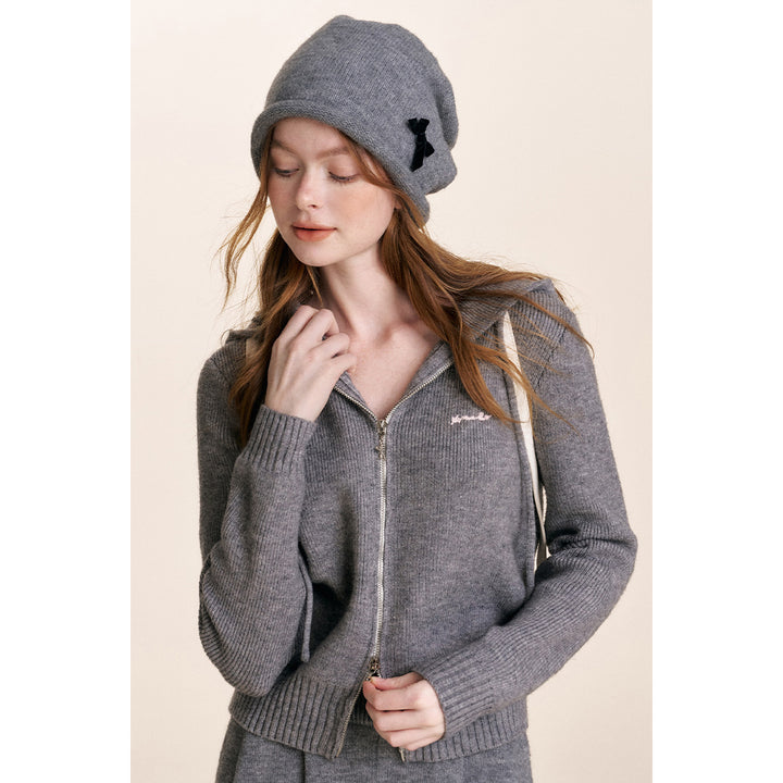 Kroche Blended Woolen Double Zipper Knit Hoodie Gray