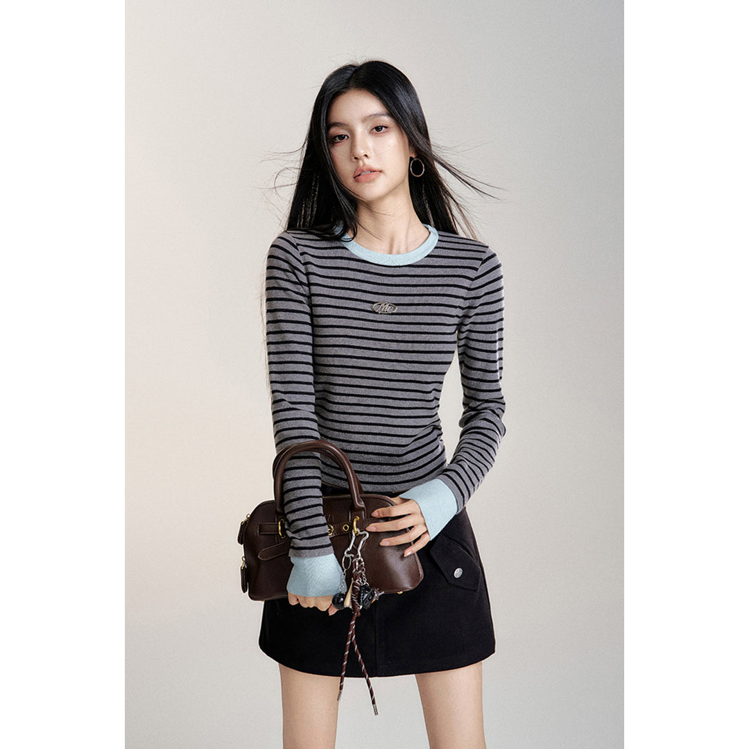 MacyMccoy Striped Slim Knit Top Black Gray