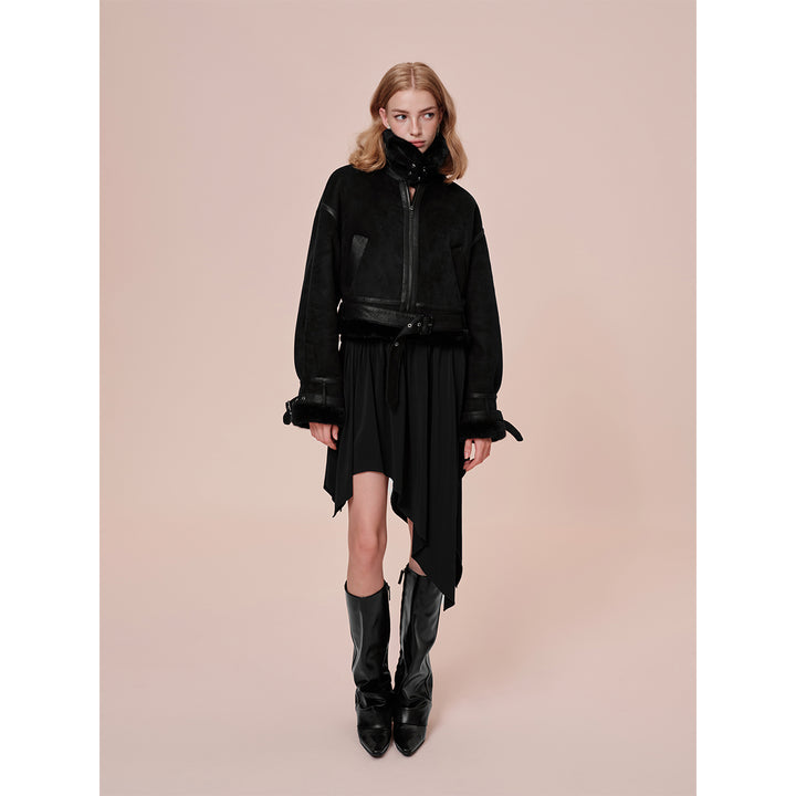 Rocha Roma Vintage Fur Collar Locomotive Jacket Black