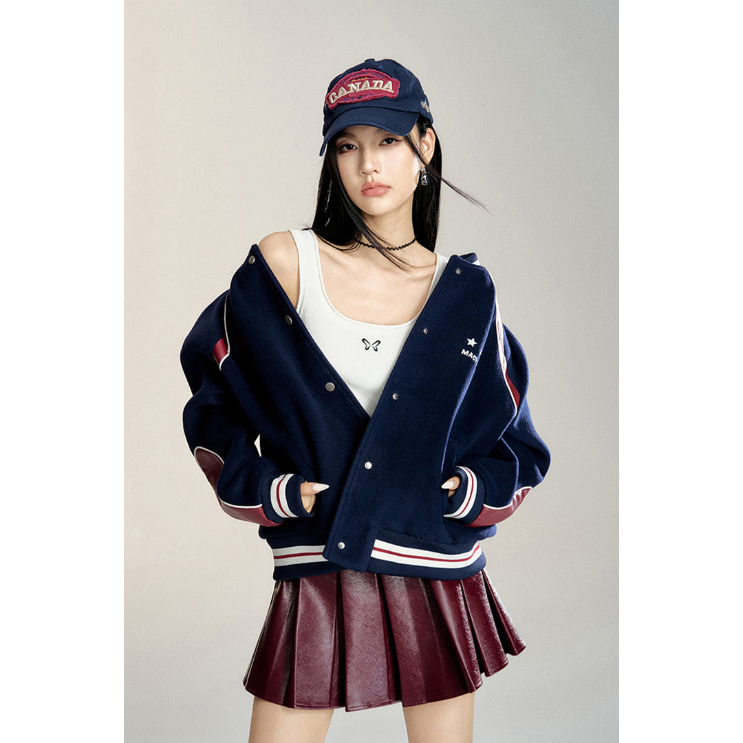 MacyMccoy Retro Patchwork Leather Baseball Jacket