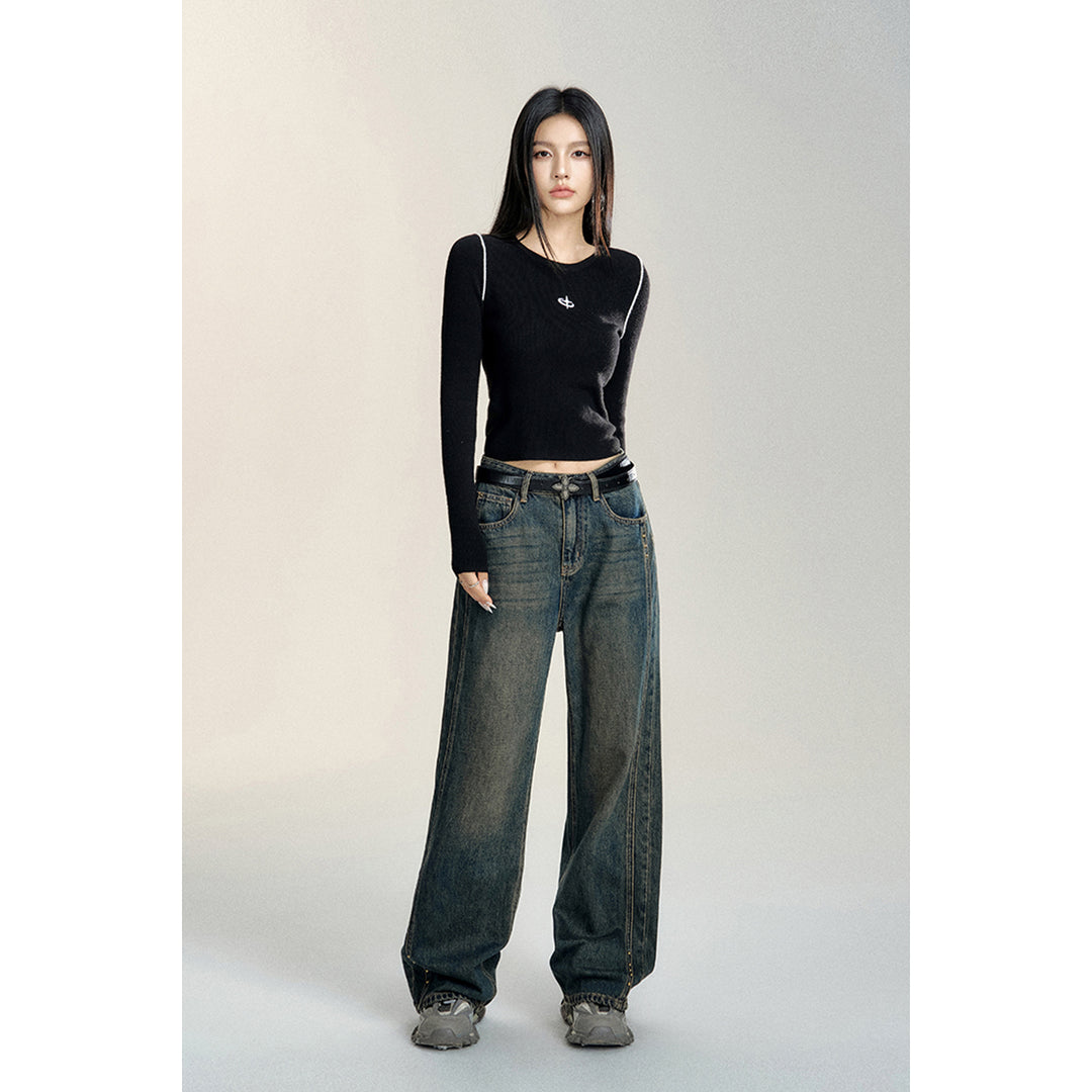 MacyMccoy Retro Rivet Wide-Leg Denim Pants