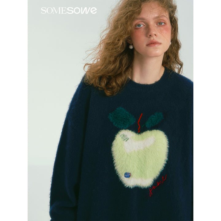 SomeSowe Apple Silhouette Knit Sweater Navy Blue