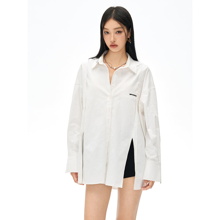 NotAwear Logo Embroidery Casual Oversized Shirt White - Mores Studio