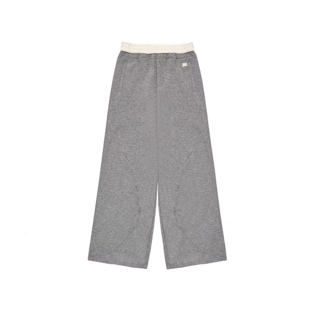 AsGony Contrast Color Elastic-Waist Casual Pants Gray