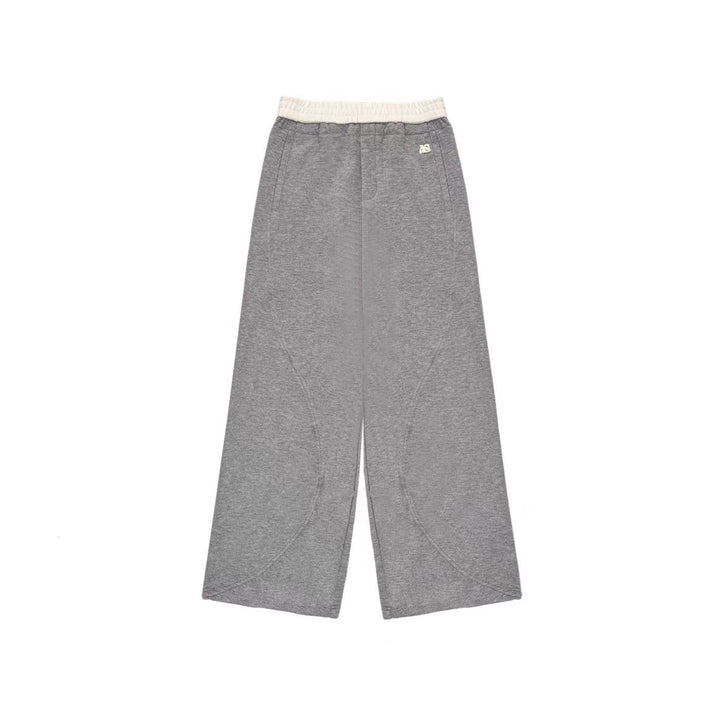 AsGony Contrast Color Elastic-Waist Casual Pants Gray