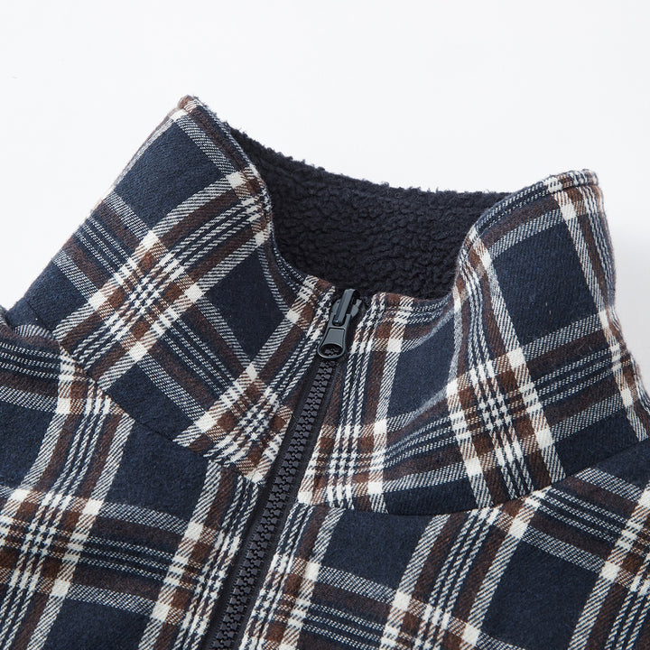 SomeSowe Reversible Plaid Fleece Jacket Navy Blue