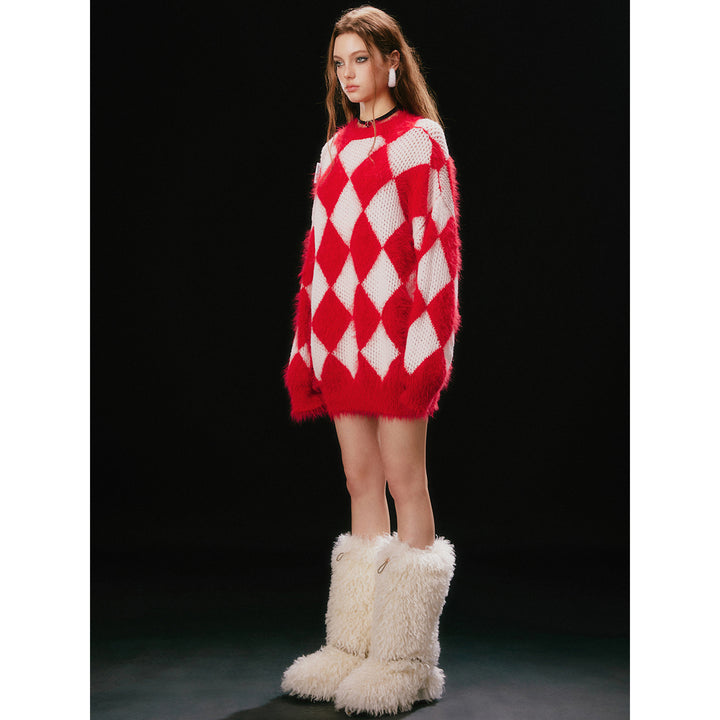 Jac Fleurant Color Blocked Checkered Knit Sweater - Mores Studio