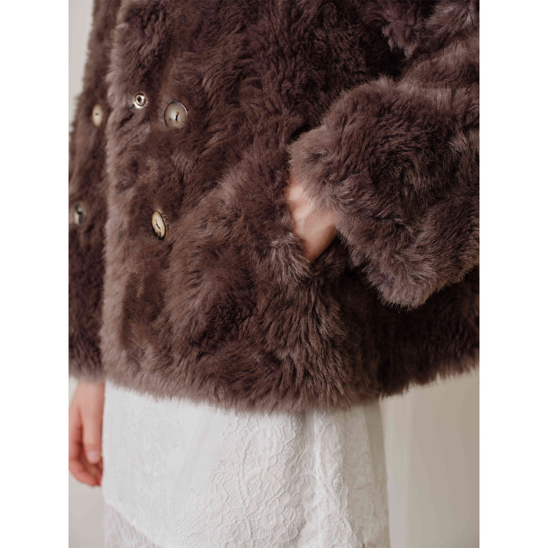 Rocha Roma Curly Fur Lapel Short Jacket Brown