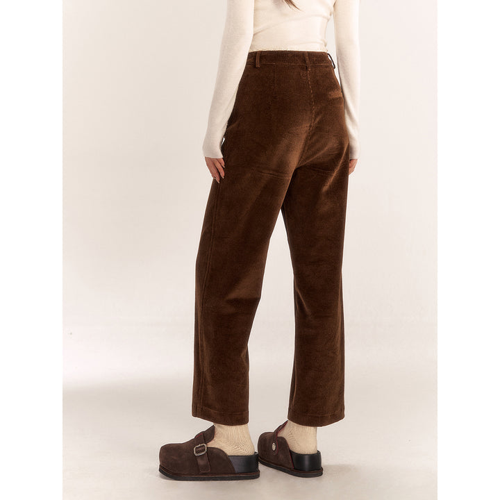 AsGony Retro Lace Patchwork Corduroy Pants Brown