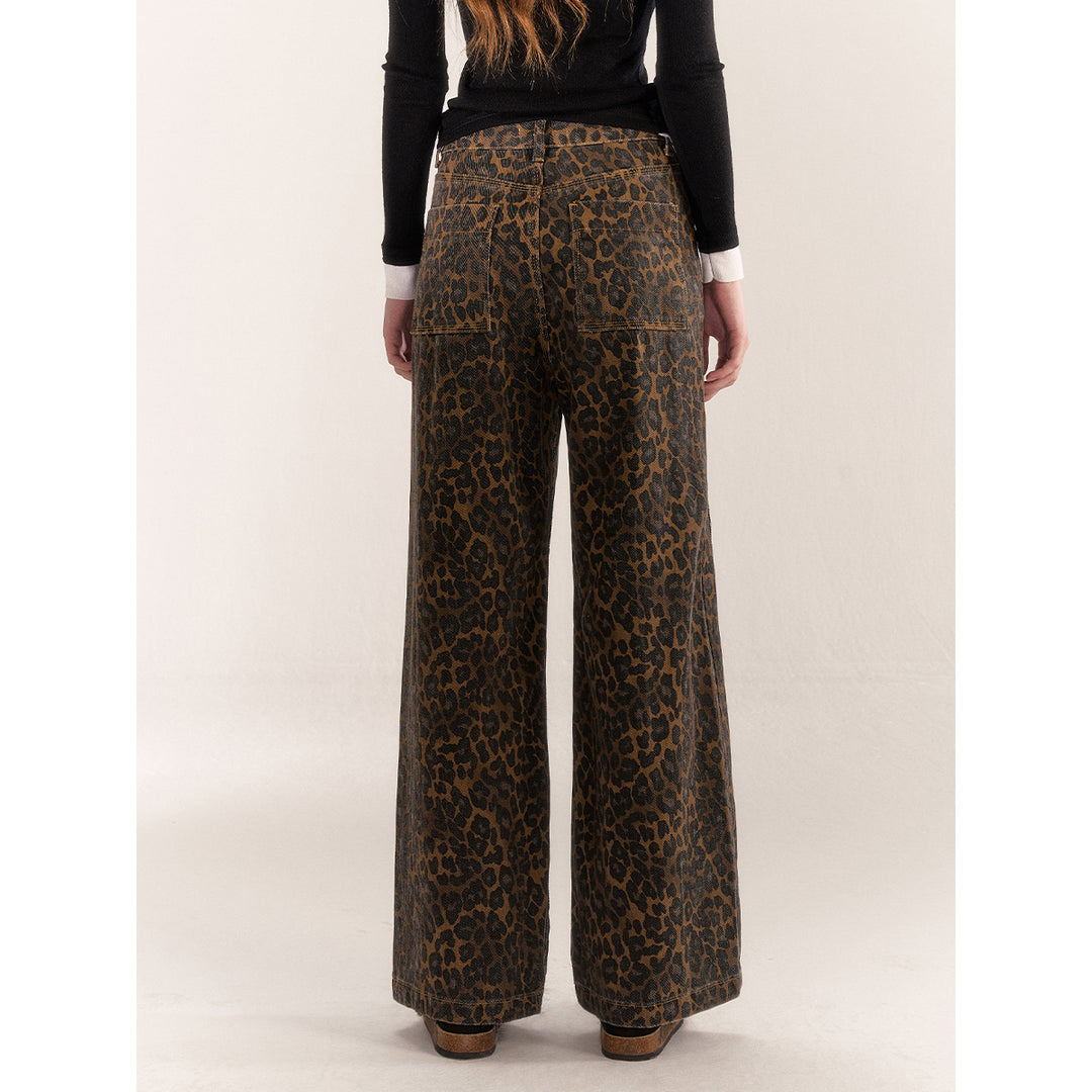 AsGony Retro Leopard High Waist Wide-Leg Pants