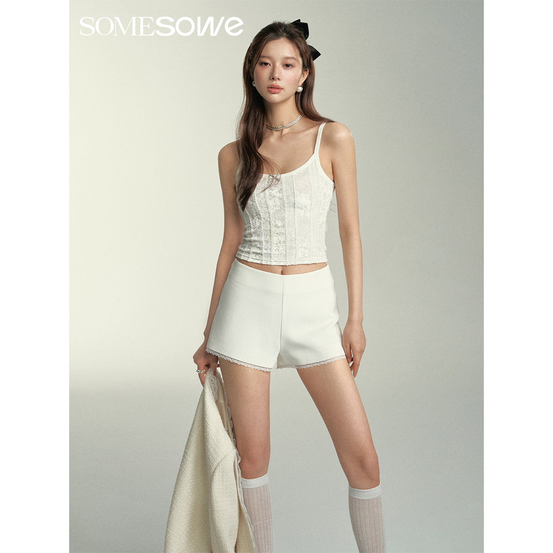 SomeSowe Bow Lace Textured Slip Vest White