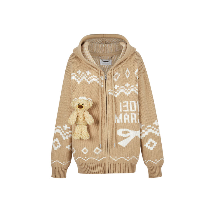 13De Marzo Fair Isle Jacquard Knit Hoodie Khaki