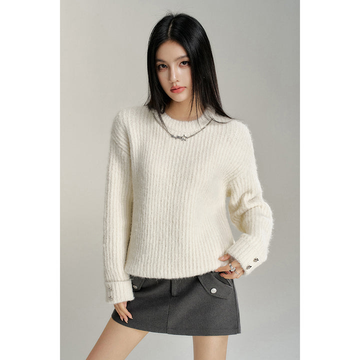 MacyMccoy Chain Loose Knit Sweater White