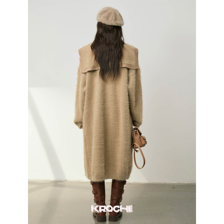 Kroche Faux Mink Oversized Lapel Coat Brown - Mores Studio
