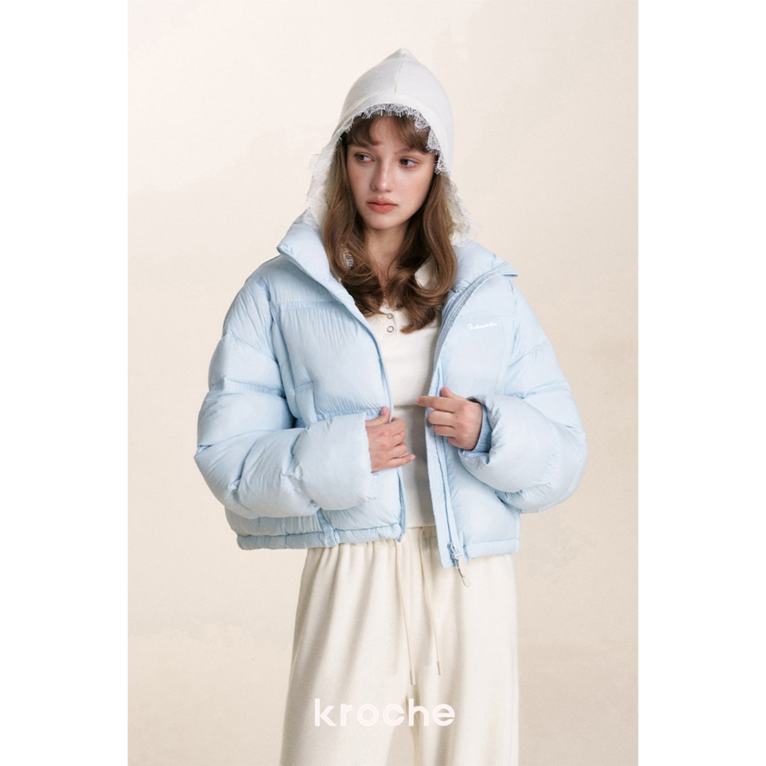 Kroche Stand Collar Short Down Jacket Blue