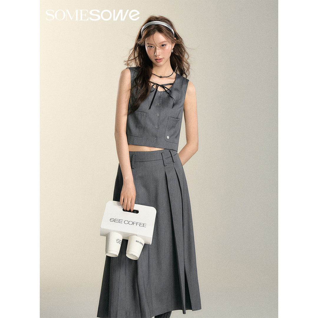 SomeSowe Lace Up Bow Vest Top Grey