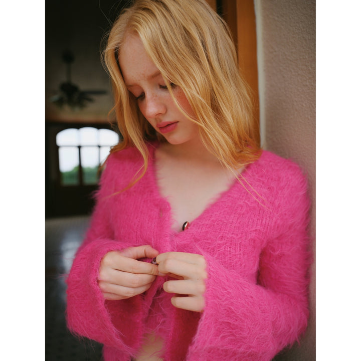Rocha Roma Alpaca Knitted Lace Cardigan Pink - Mores Studio