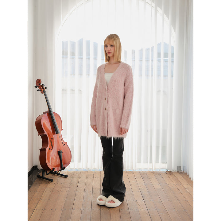 Three Quarters Alpaca Oversized Cardigan Pink - Mores Studio