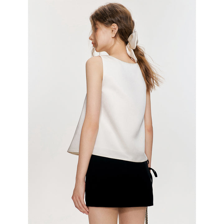 Kroche 3D Bow Color Blocked Satin Vest Top White